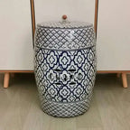 Hand Drawn Blue and White Porcelain Shoe Changing Stool Ceramic Drum Bathroom Neoclassical Imitation Sitting Stool Low Round