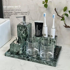 Luxury Marble Bath Set: Shampoo Bottles, Tray & Canister Organizer, Natural Stone Accessories for Home & Hotel Bathroom Decor