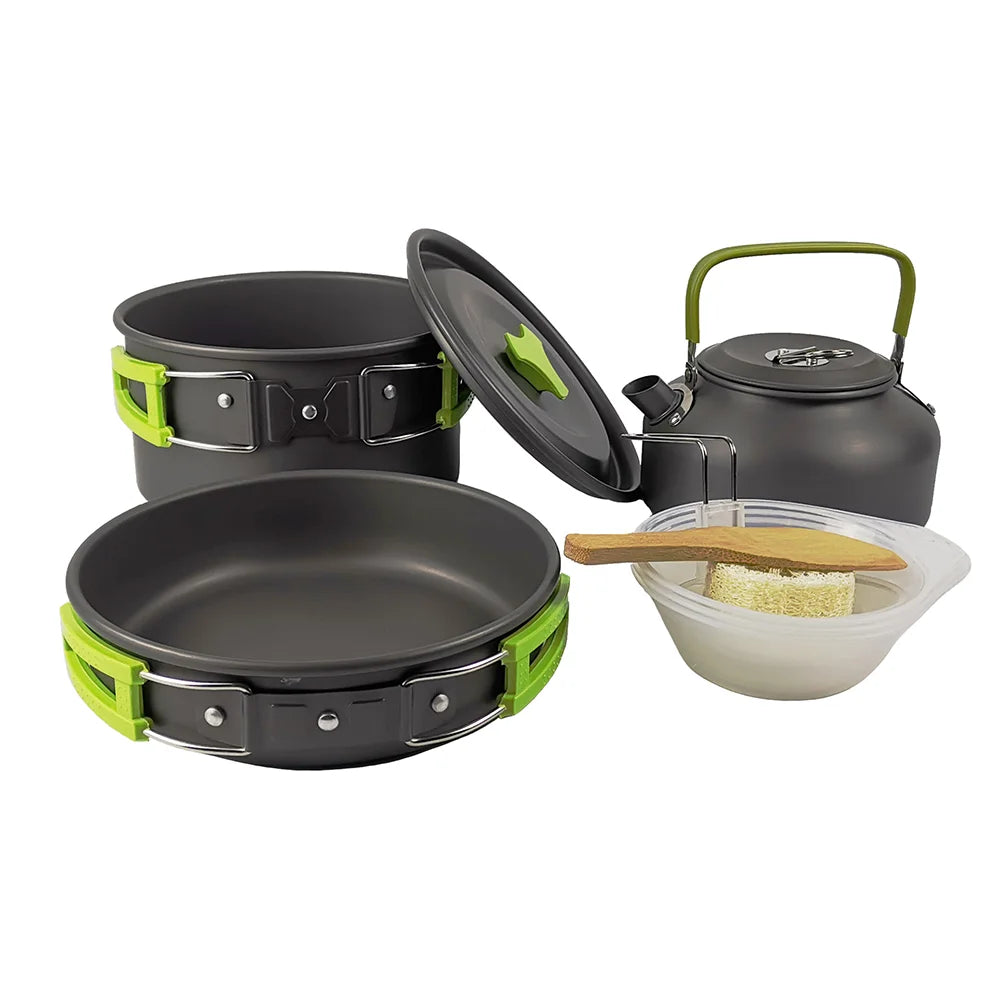 Outdoor camping cooking set hard aluminum alloy outdoor tableware kettle cooker cooking pots and bowls hiking barbecue picnic