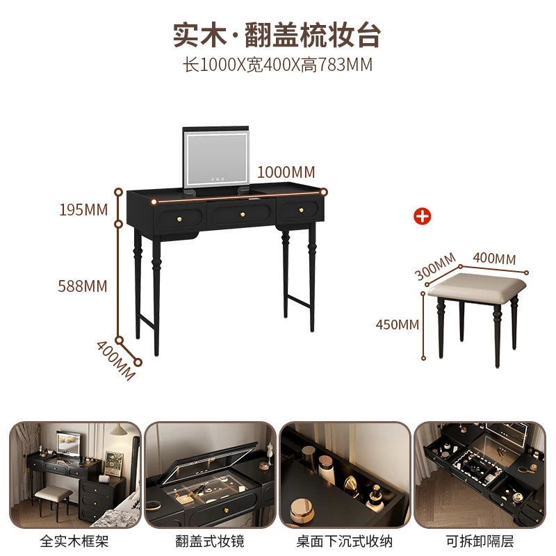 Makeup Organizer Vanity Table Modern Decor Drawer Storage Dressing Table Aesthetic Light Mirror Dressers Bedroom