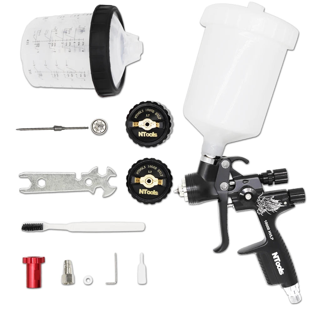 Hvlp Spray Gun with Adapter and Mix Tank Car Repair Paint Spray Guns 1.3 And 1.7mm Nozzle for Painting Water Based Air Spray Gun