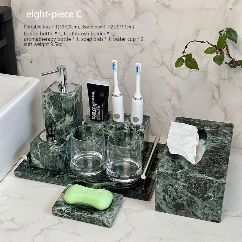 Luxury Marble Bath Set: Shampoo Bottles, Tray & Canister Organizer, Natural Stone Accessories for Home & Hotel Bathroom Decor