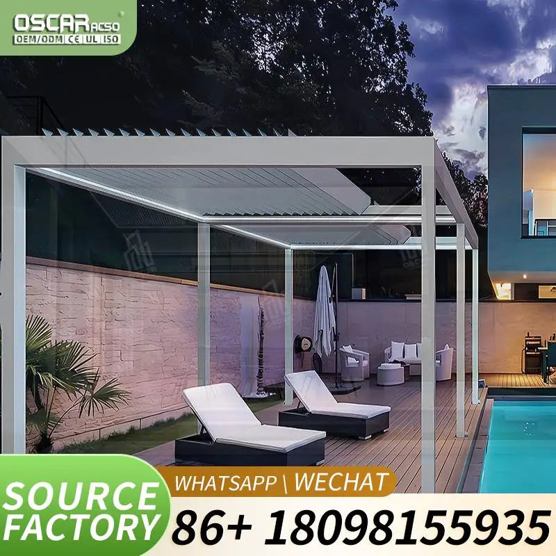 Motorized Opening Roof Waterproof Aluminum Carport Bioclimatic Garden Pergola with Automatic Function and Weather Resistant Desi