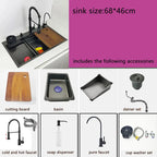 kitchen sink waterfall faucet honeycomb anti-scratch nano technology left drain Stainless Steel sinks 4 function kitchen faucet