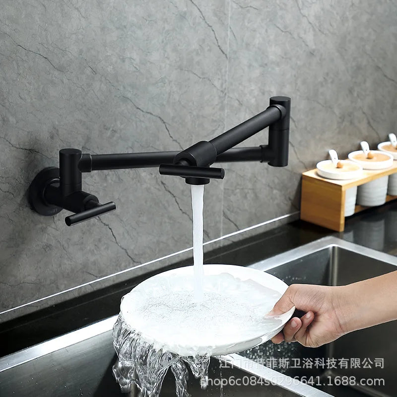 Baokemo Folding into the Wall Faucet 304 Stainless Steel Universal Rotation Faucet Kitchen Concealed Single Cold Faucet