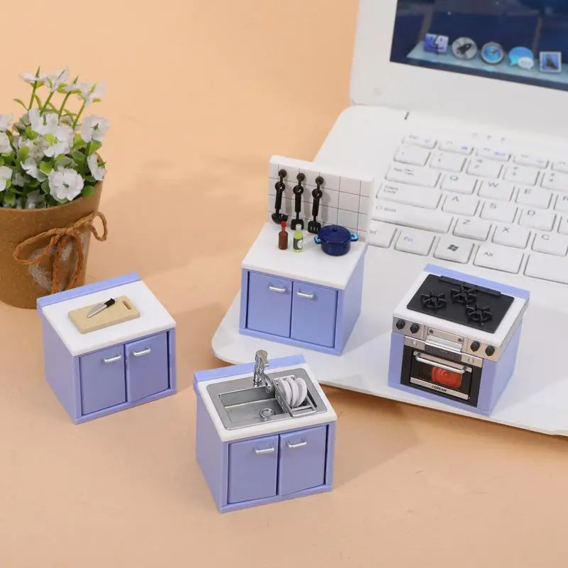 1 Set Dollhouse Simulation Mini Kitchen Utensils Gas Stove Model Scene Decoration Dolls House Miniature Kitchen Accessories