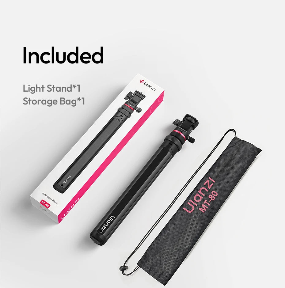 Ulanzi MT-80 2M Auto-Open Camera Tripod Light Stand for Camera COB Light Mount Outdoor Photography with 360° Pan Support 5kg