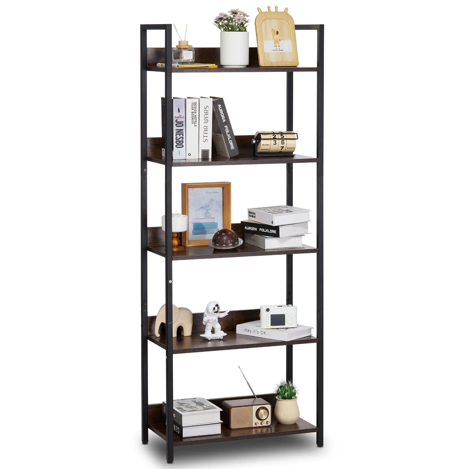 SucceBuy Metal Bookshelf 3-14-Tier Tall Industrial Bookshelf Vintage Display Storage Bookcase with Open Shelves for Home Office