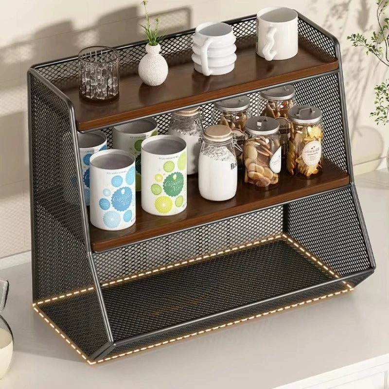 Kitchen Multi-Layer Organizer Desktop Storage Rack Countertop Mug Holder Snack Tea Bag Storage Box for Dining Table