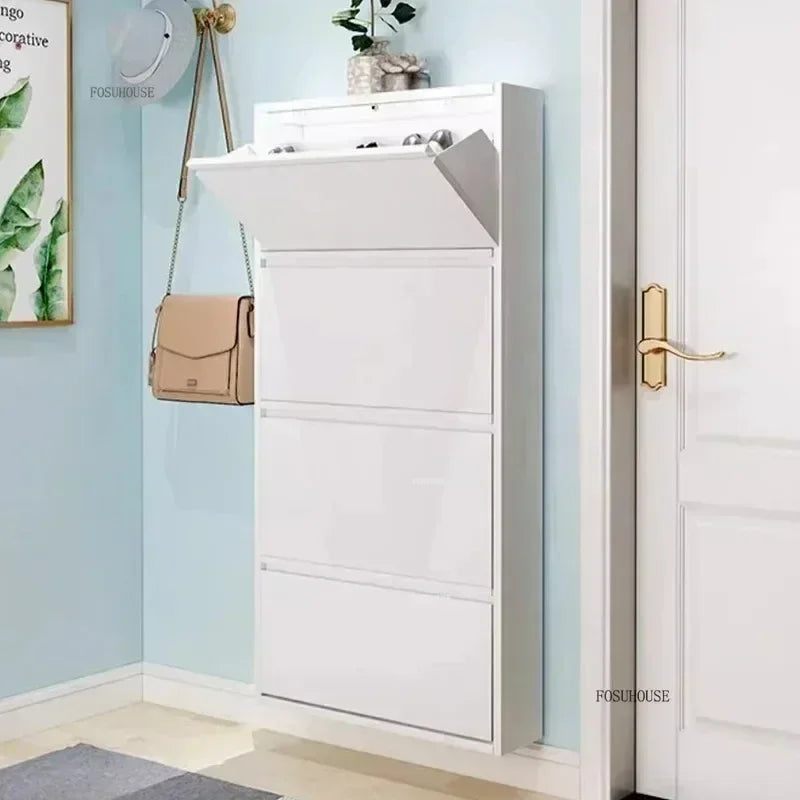 Narrow Shoe Rack Home Aesthetic Living Room Furniture Tilted Vertical Wooden Storage Hallway Shoe Cabinets n