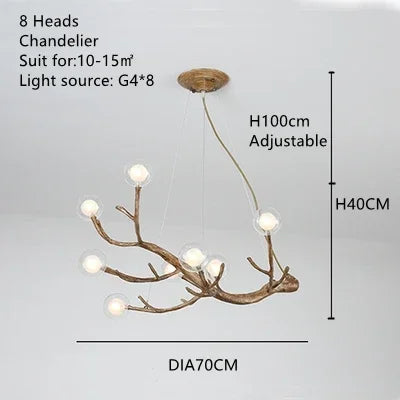 Resin Tree Branch Glass Bubble LED Pendant Chandelier for Retro Home Decor