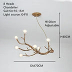 Resin Tree Branch Glass Bubble LED Pendant Chandelier for Retro Home Decor