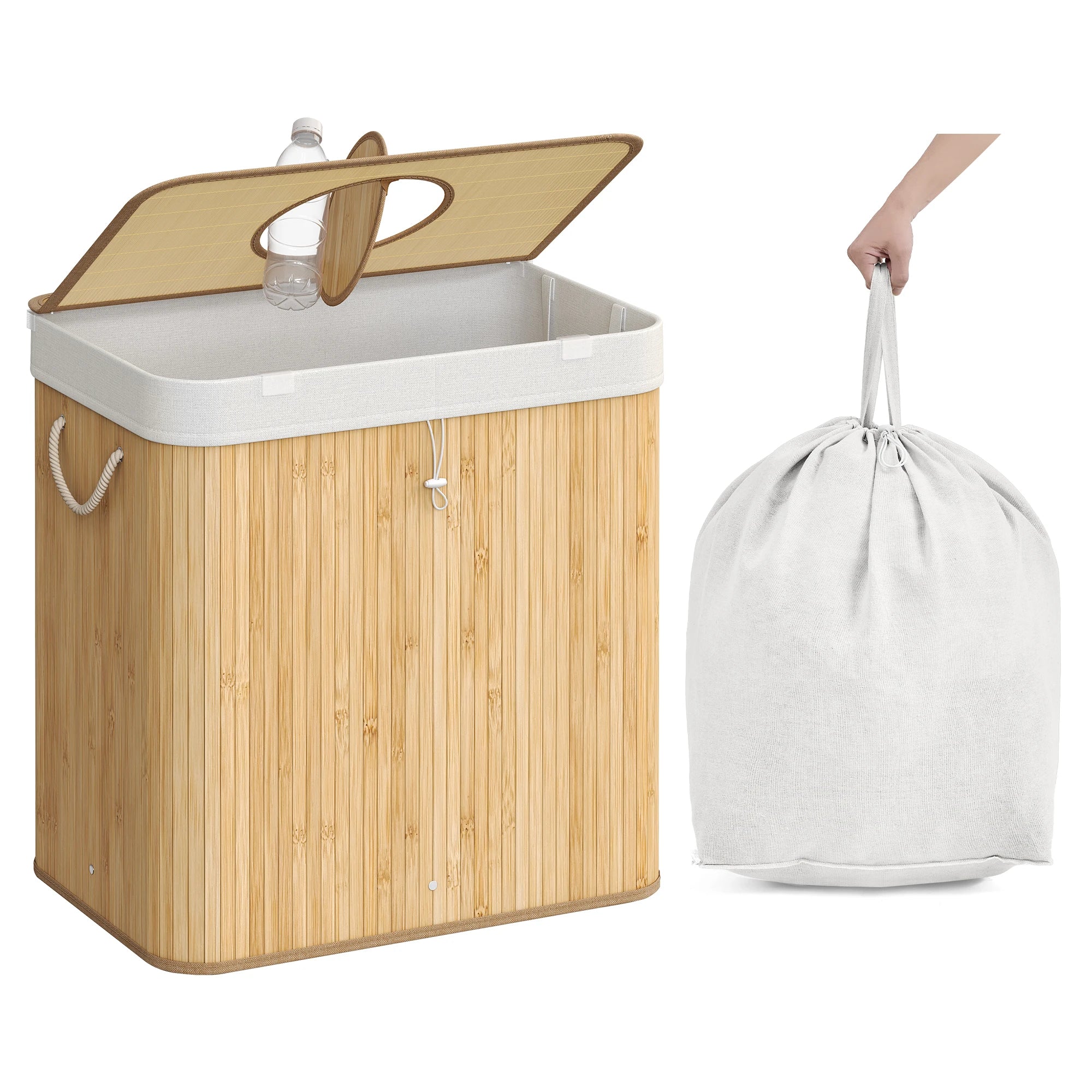 SONGMICS returnable bottle collection container, 120 L returnable bottle container, bamboo, bottles collector empties, recycling container