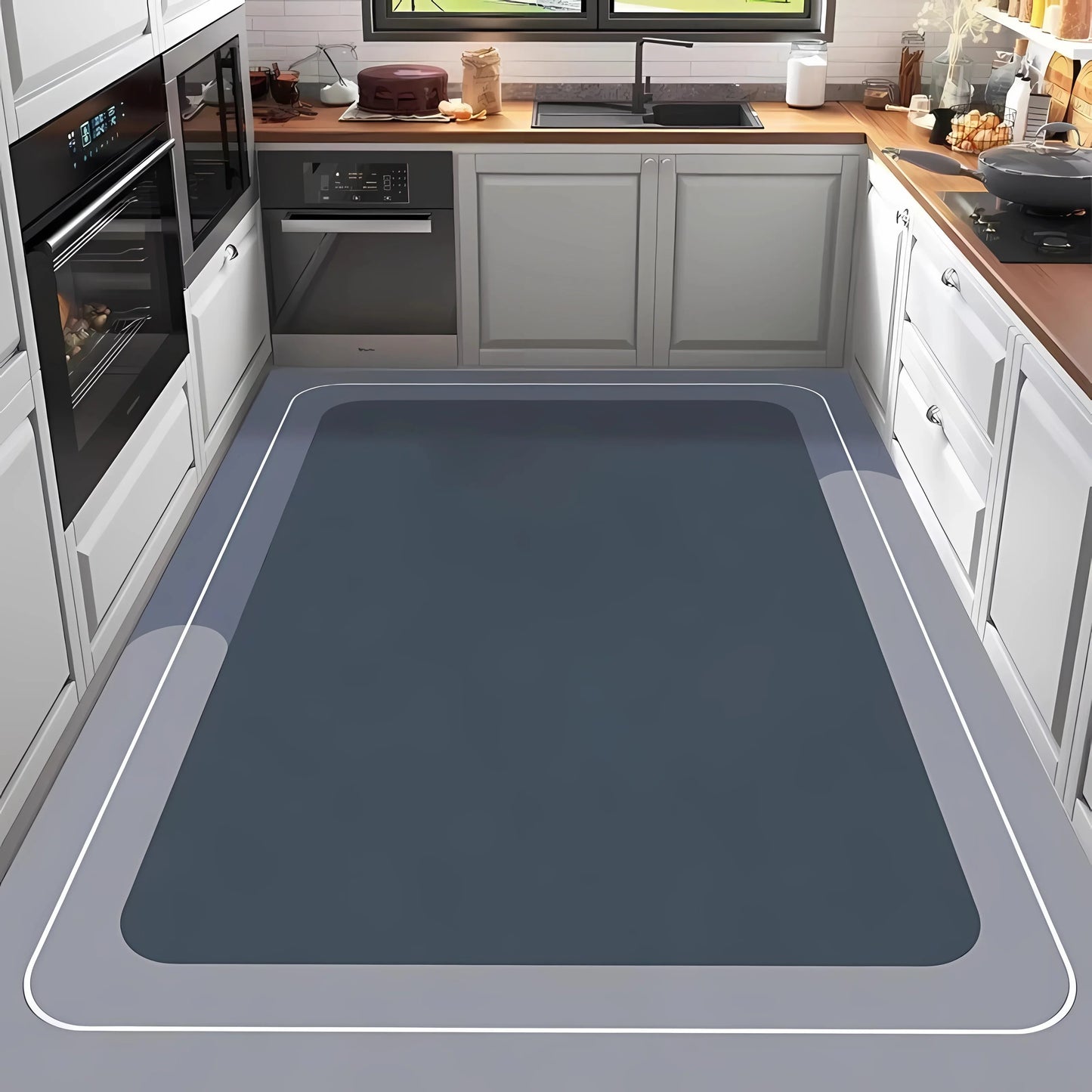 100x200cm Blue Grey Diatomaceous Earth Kitchen Floor Mat - Cuttable, Dirt/Slip Resistant | AlluCanFind