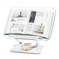 Book Stand for Reading, Adjustable Book Holder with 360° Rotating Base & Elastic Page Clips, Foldable Cookbook Stand for Office