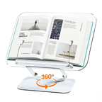 Book Stand for Reading, Adjustable Book Holder with 360° Rotating Base & Elastic Page Clips, Foldable Cookbook Stand for Office