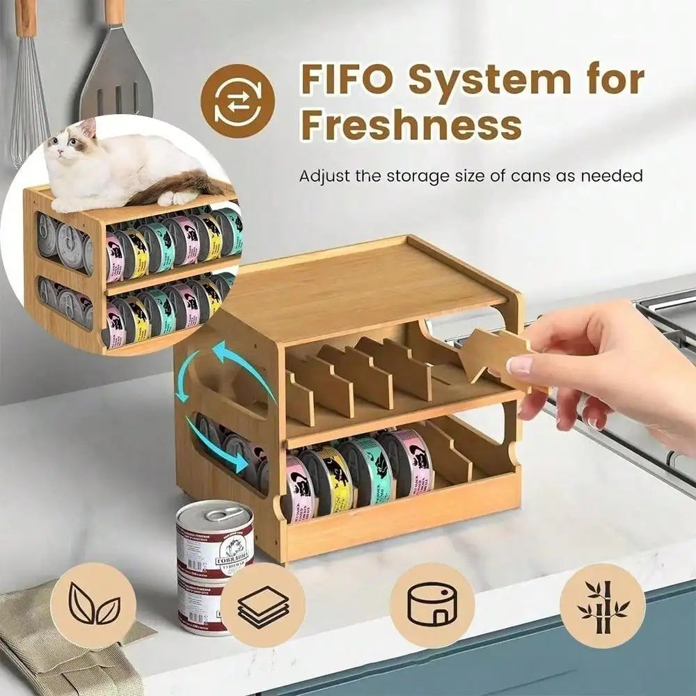 Pantry Organizer Pet Can Organizer for Pantry, Organizer, 2 Tier Stackable Can Storage Rack Ideal for 36 Human and Pet Food Cans