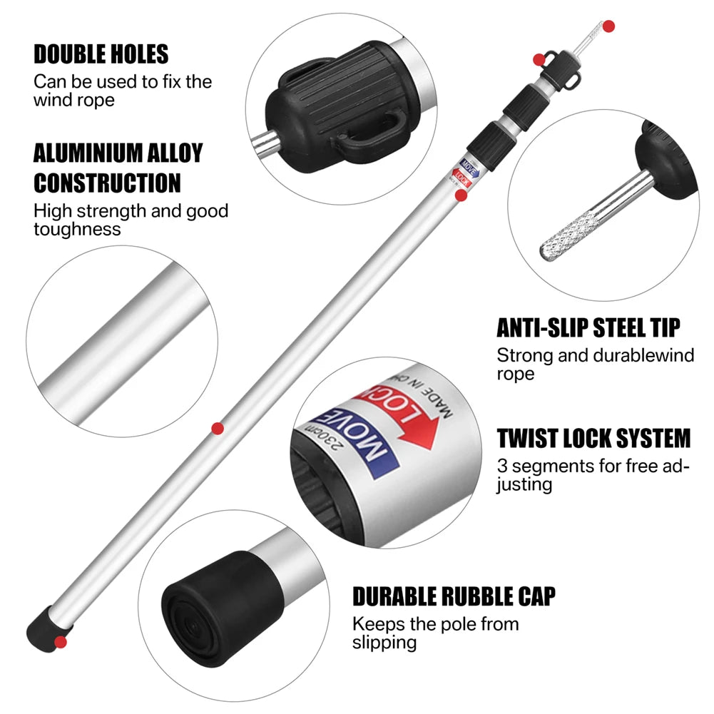Tent Poles Telescopic Adjustable Awning Canopy Tarp Pole Support Rod for Sun Shelter Garden Camping Tents