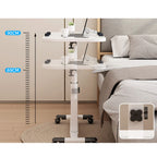 Overbed Table Adjustable Height Over The Bed Mobile Hospital Bedside Table With Tilting Desktop, Wheels, Rolling Standing Laptop