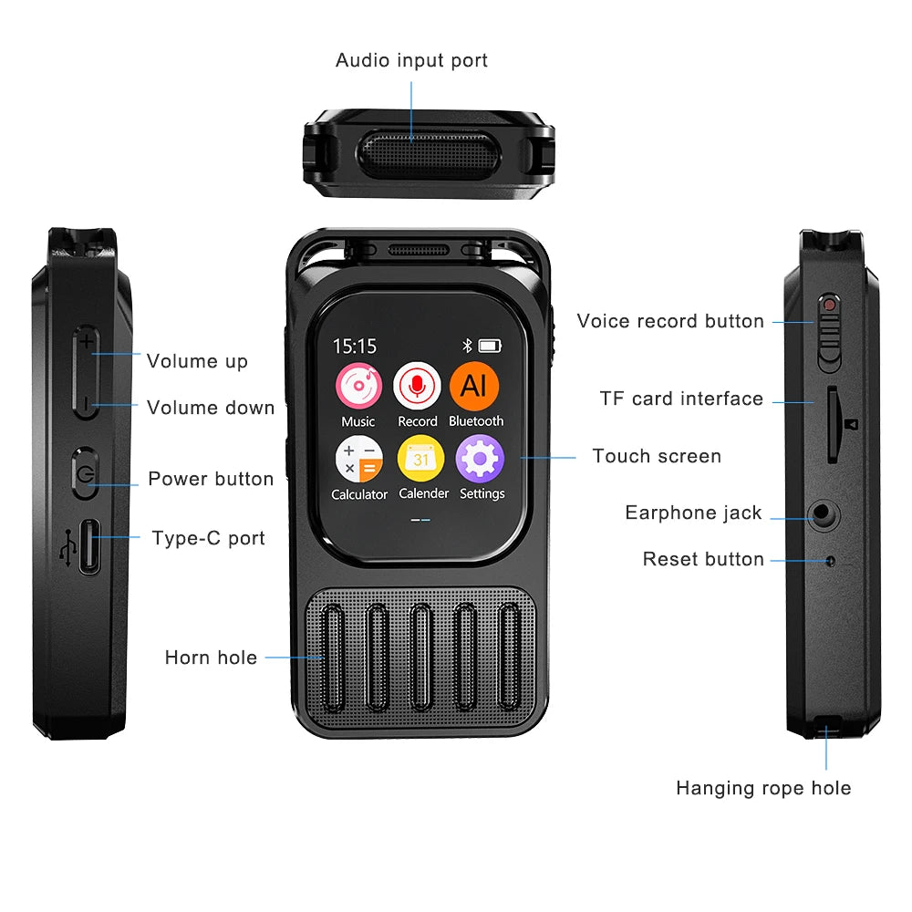 Vandlion V78 AI Voice Recorder Real-Time Translation Voice To Text Blue Tooth Connect Touchable Screen 79H Long Time Recorder