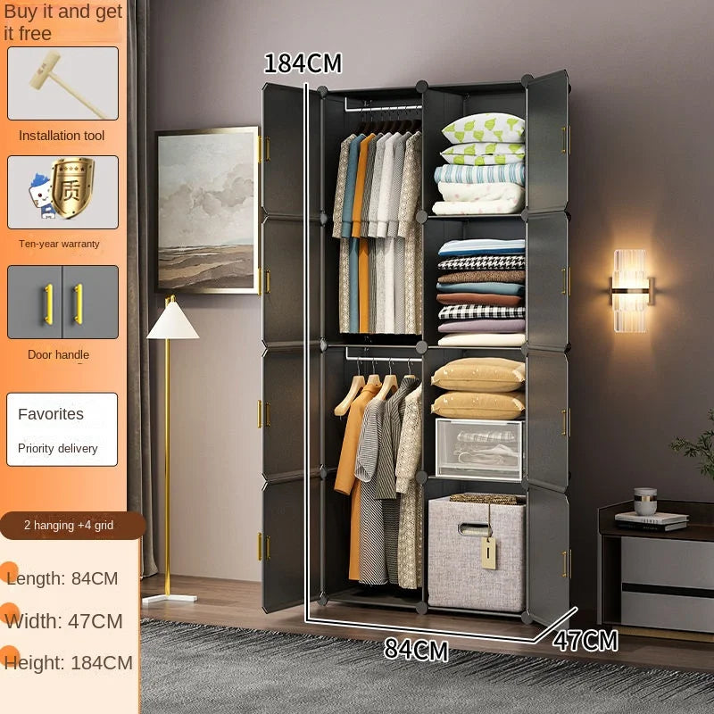 New Simple Wardrobe Clothes Assembly Plastic Collapsible Sturdy Dustproof Cabinets Dressers Cube Storage Locke Closet Furniture