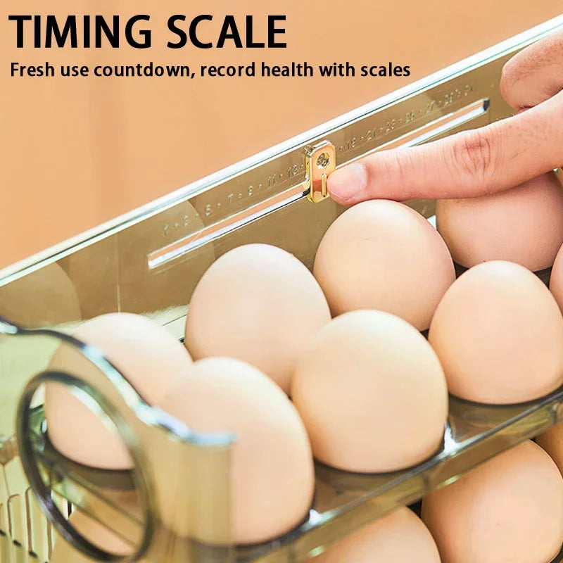 Kitchen Large Capacity Egg Fridge Storage Box - Portable Multi-Layer Egg Tray Organizer, Auto Opening/Closing Egg Holder