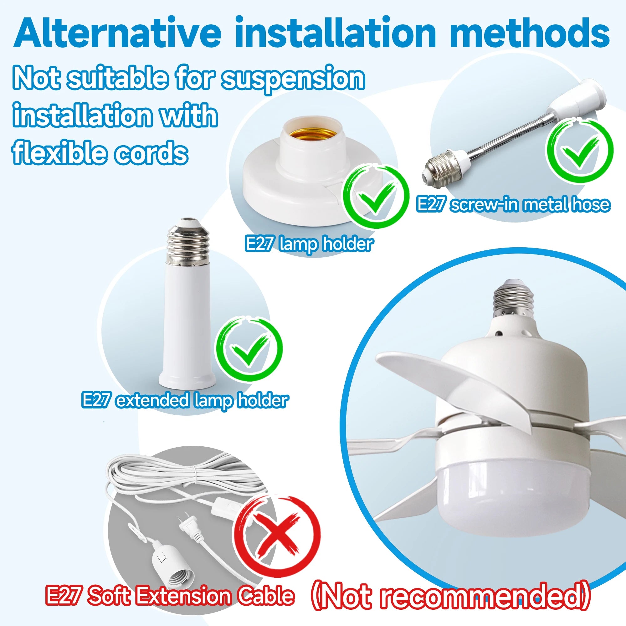 LED Ceiling Fan Light E27 with Remote, Dimmable, Speed Change, Suitabl