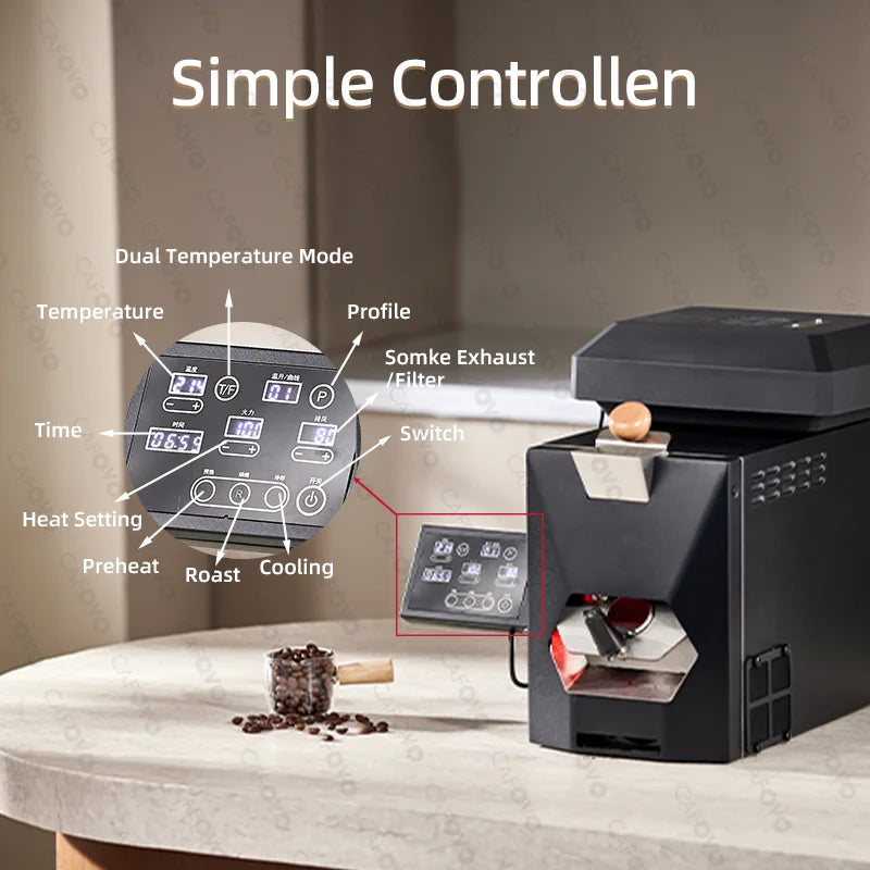 CAFOVO RE-3 Electric Coffee Bean Roaster Machine 200g Direct Fire Stirring Baking Intelligent Dual Mode for Home Use
