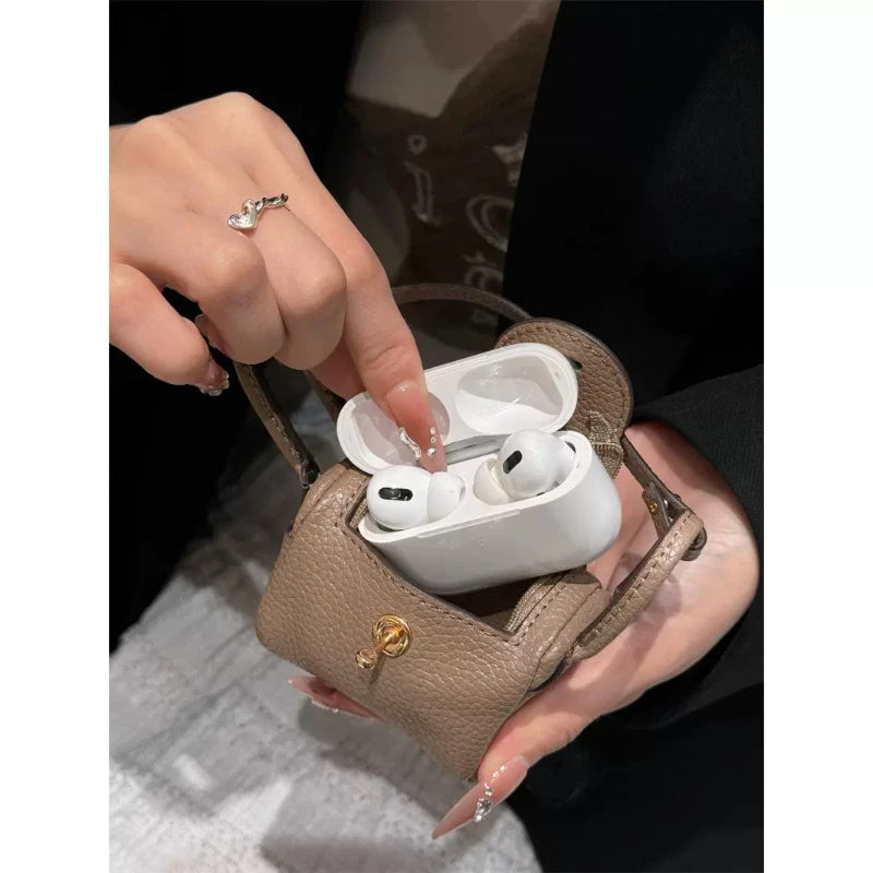 Classic Solid Color Mini Bag Advanced Bluetooth Earphones Storage Bag Change Cart Creative Keychain Decoration Lightweight