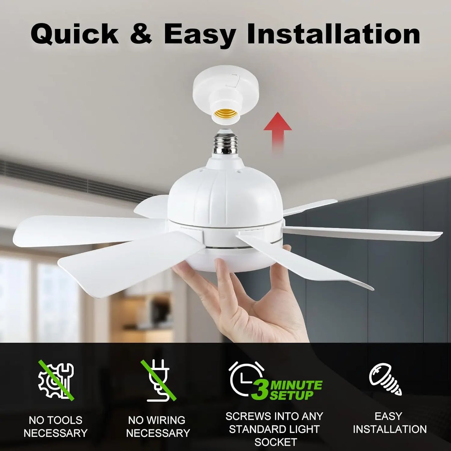 E26 Socket LED Ceiling Fan Light - Dimmable w/ Remote