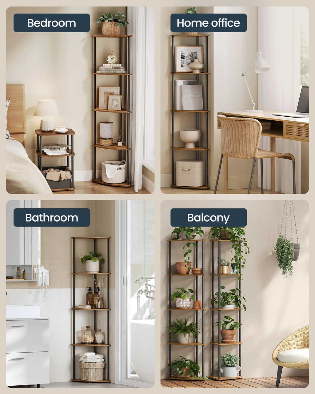 SONGMICS HOME Superfast Toolless Assembly, Corner Shelf Stand, 5-Tier Corner Standing Shelf, Living Room, Bedroom, Kitchen