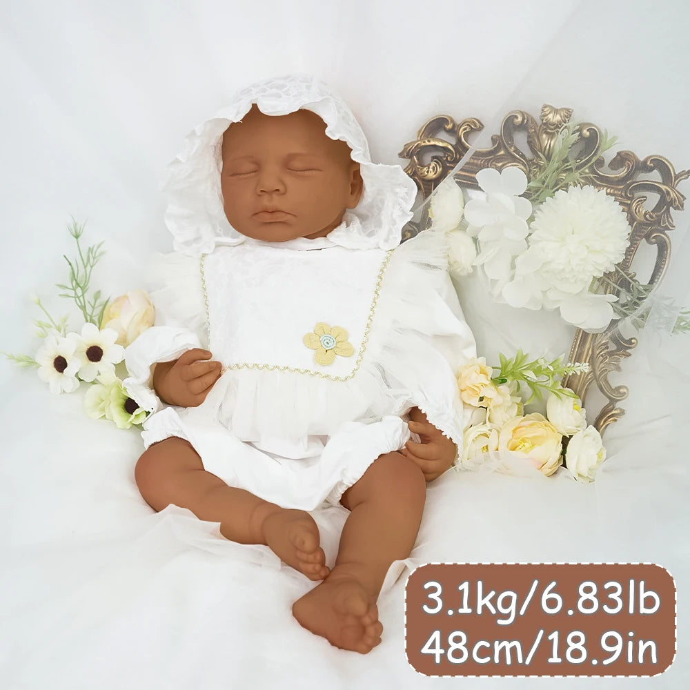 18.9-inch ultra realistic baby girl 3.1kg solid silicone reborn doll healing series closed eye sleeping shape baby muscle touch