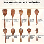 10PCS Natural Wooden Cooking Utensils Kit - Spoons Ladles for Salad Soup Noodles - Kitchen Utensils