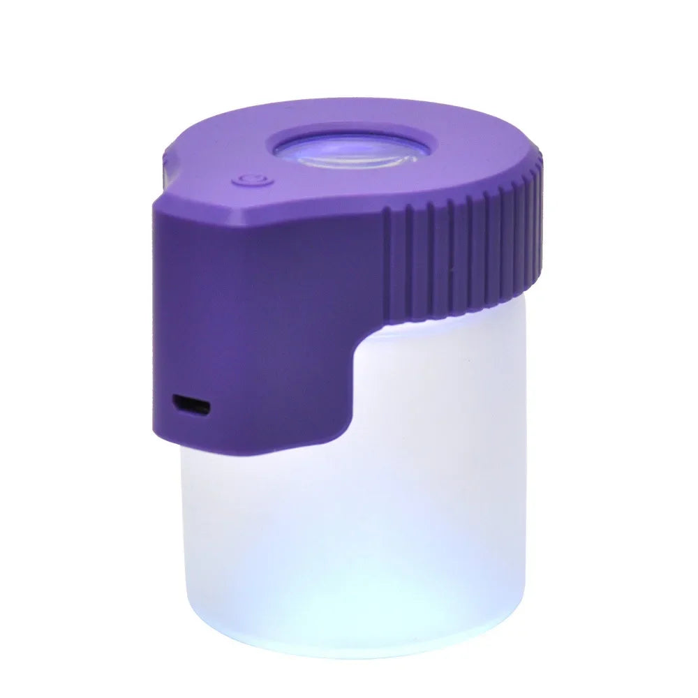 LED Glass Tobacco Jar Bottle Box with Magnifier Sealed Vacuum Herb Tobacco Jar Box Bottle Tobacco Storage Bottle Jar Container