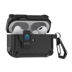 Dual Protective Case for AirPods Pro 2 and AirPods 4 2024 with Locking Clip Carbon Fiber Shockproof Keychain Magnetic Lid