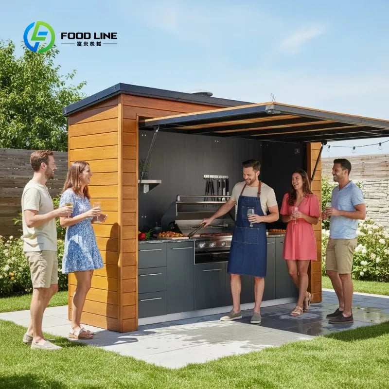 Customized Outdoor Kitchen Set 304 Stainless Steel Weatherproof Outdoor Kitchen Cabinets with Built-in Gas Grill