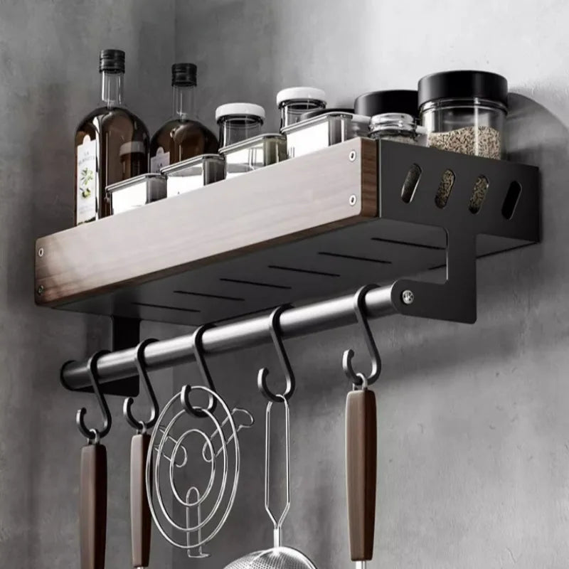 Solid Wood Kitchen Storage Holders Large Capacity Condiment Bottle Specific Organizer Wall-mounted Storage Racks Home Decor