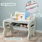 Kids Drawing Table and Chair Set with Pens & Blackboard Eraser Toddlers Art Activity Table Set, Gray & White