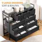 9 Drawer Storage Bedroom Dresser TV Stand |   Multi-Functional with Built-in Charging Station Tall Dresser for Closet O