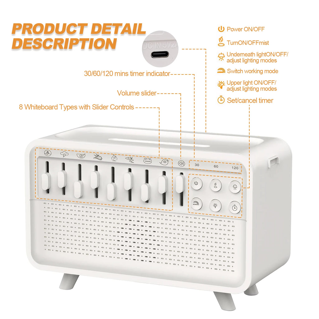 White Noise Sleep Night Light Humidifier Machine LED 3 in 1 Bluetooth Speaker Free Combination of 8 Group Nature Sounds