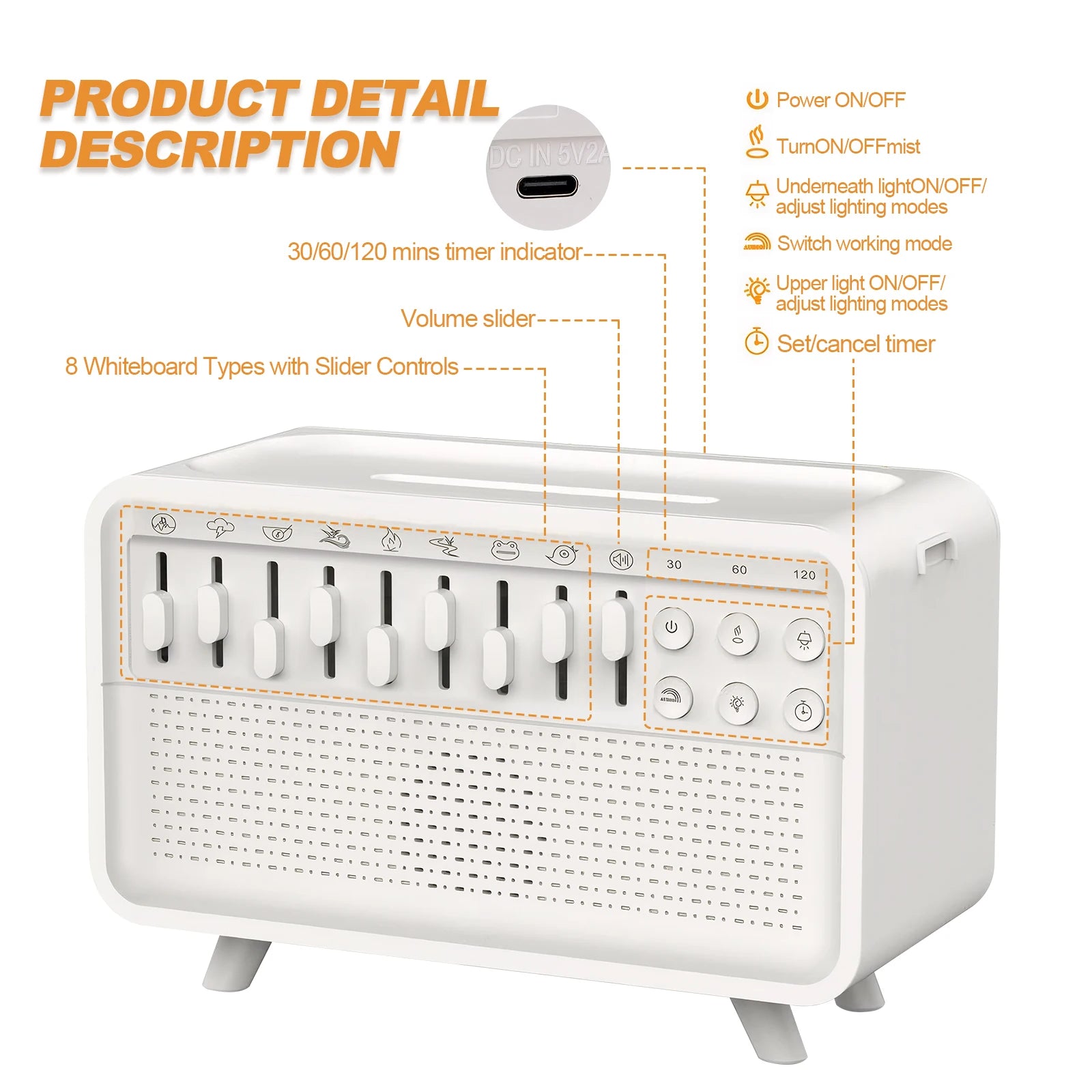 White Noise Sleep Night Light Humidifier Machine LED 3 in 1 Bluetooth Speaker Free Combination of 8 Group Nature Sounds