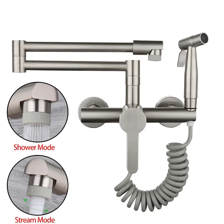 Foldable Kitchen Faucets with Double Joint Swing Arms Pot Filler Faucet Retractable Spout Bidet Sprayer Laundry Sink Mixer Tap