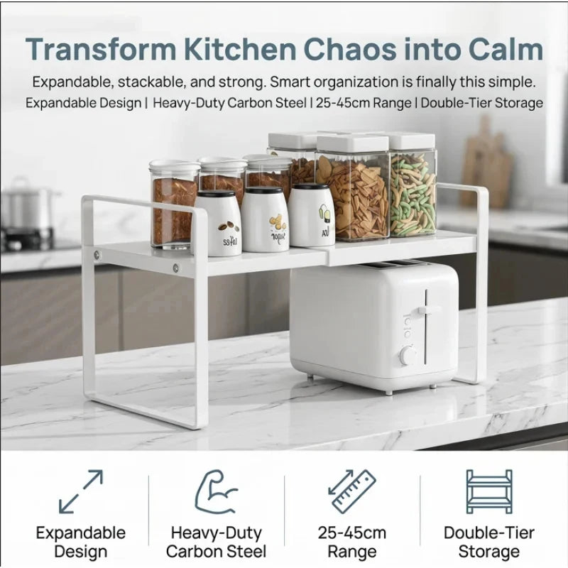 Multi Level Expandable Kitchen Cabinet Rack Layered Storage Organizer Space Saving for Seasonings Dishes Home Use