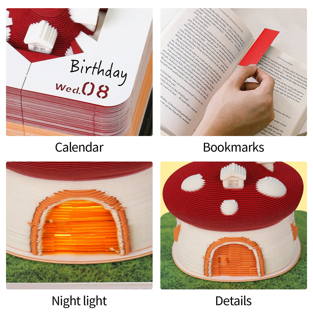 Omoshiroi 3D Calendar 2026 Mushroom 3D Notepad Led Memo Pad Note Paper Art 3D Sticky Note Blocks Office Accessories Novelty Gift