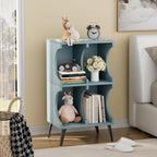 4 Cube Bookcase,White Open Cube Small Bookshelf Circle Arc Storage Shelf Display Cabinet,2 Tiers Modern Wooden Bookcase
