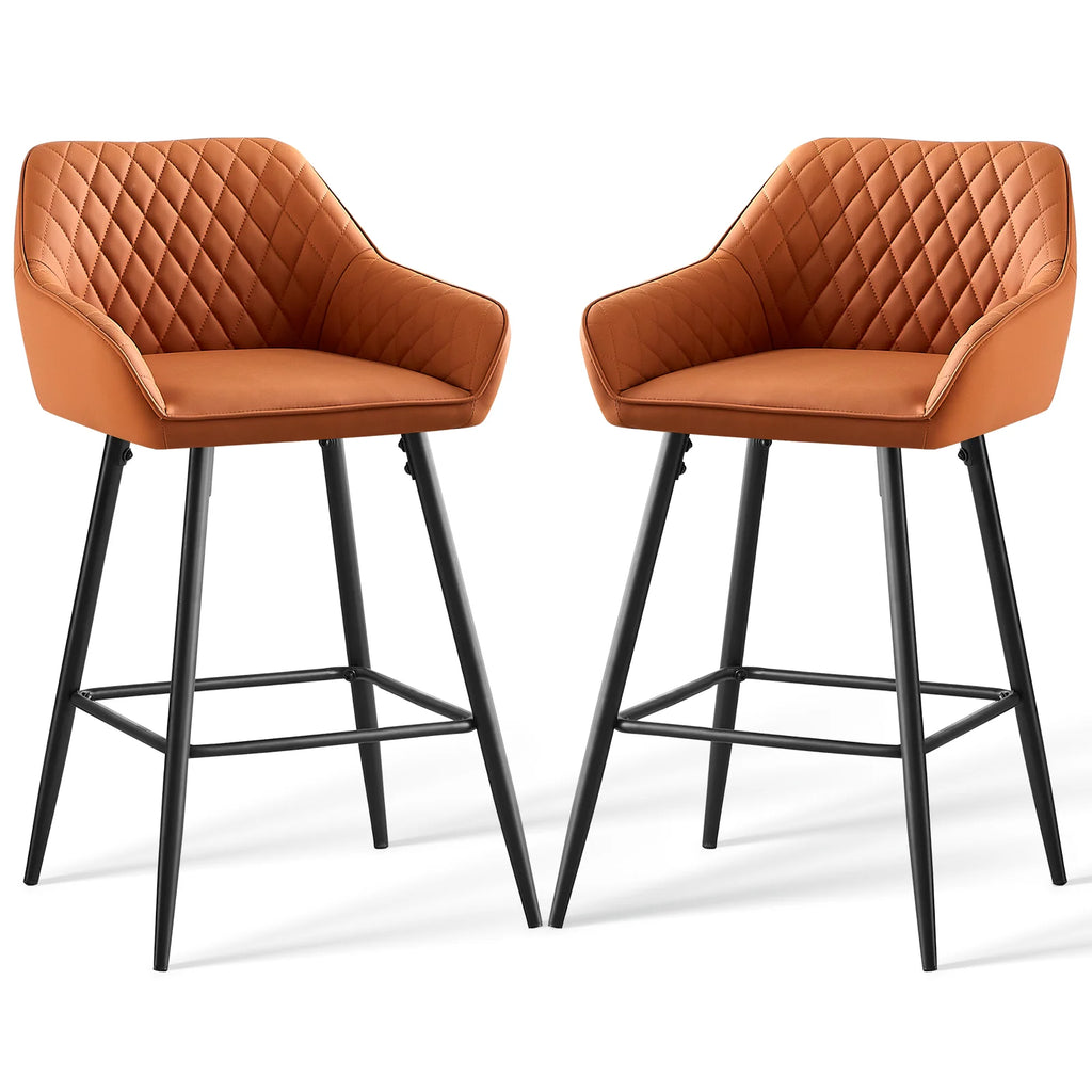 AINPECCA Bar stools Set of 2 Velvet/FauxSuede/Faux Leather Upholstered Seat with Backrest & Armrest Metal Legs Counter Breakfast