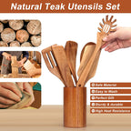 Kitchen Wooden Spoons for Cooking, Easy to Clean, Durable, Smooth with Comfort Grip - Non Toxic Wooden Cooking Utensil Sets