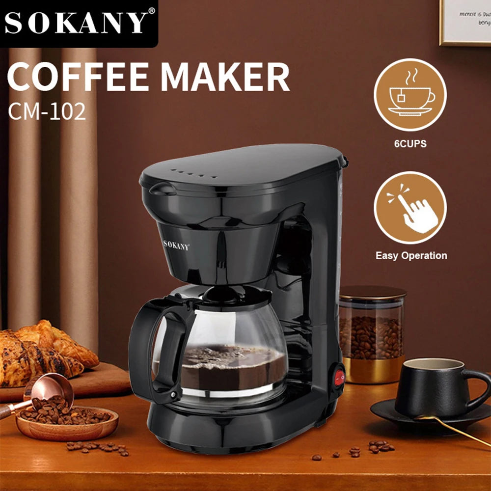 Electric Drip Coffee Maker, Compact Coffee Maker with Reusable Filter, Hot Plate and Coffee Pot