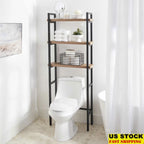 Over-the-Toilet Storage Rack 3-Shelf Adjustable Bathroom Organizer Metal Frame Natural Oak Shelves Space Saver Easy Assembly