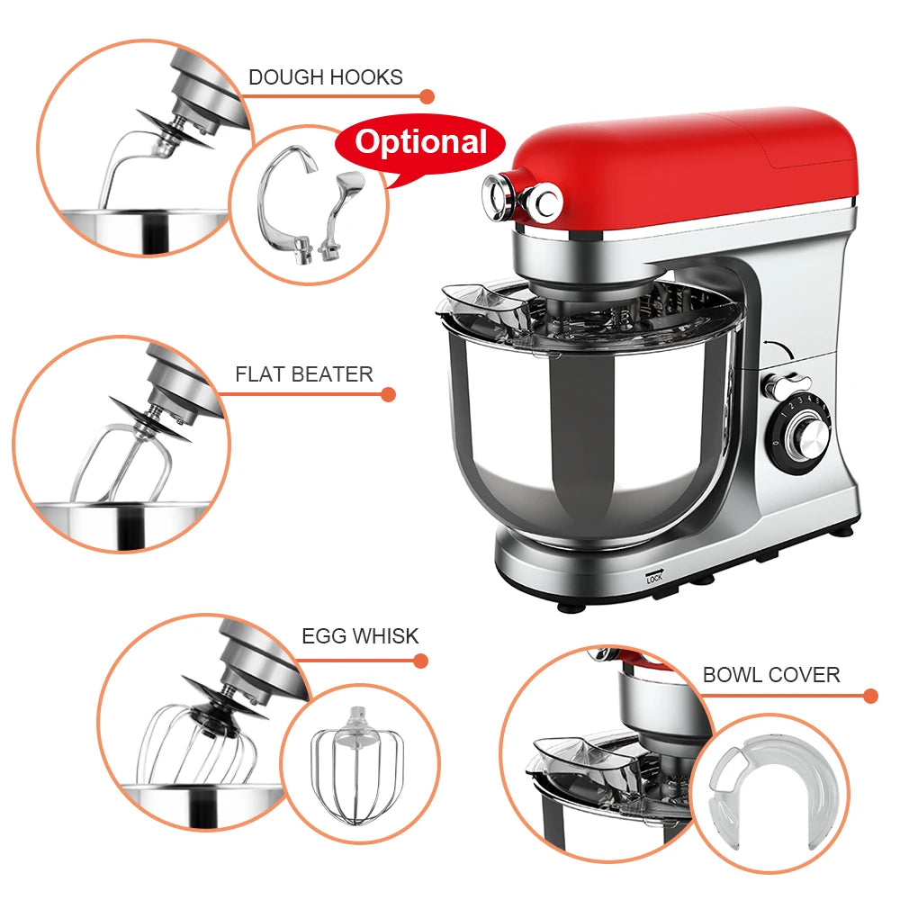 Kitchen 6.5 Liters Big Capacity 3 In 1 Food Mixer 1300w Electric Food Stand Dough Mixer With Stainless Steel Bowl